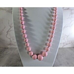 Vintage Marvella Pat 537895 Simulated Graduated Beaded Necklace Pink Silver Tone